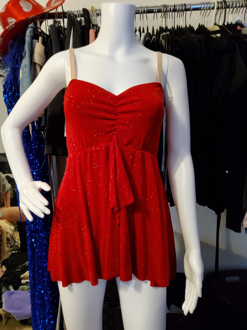 A Wish Come True Red Sparkle Tie Front Camisole Dance Costume Dress